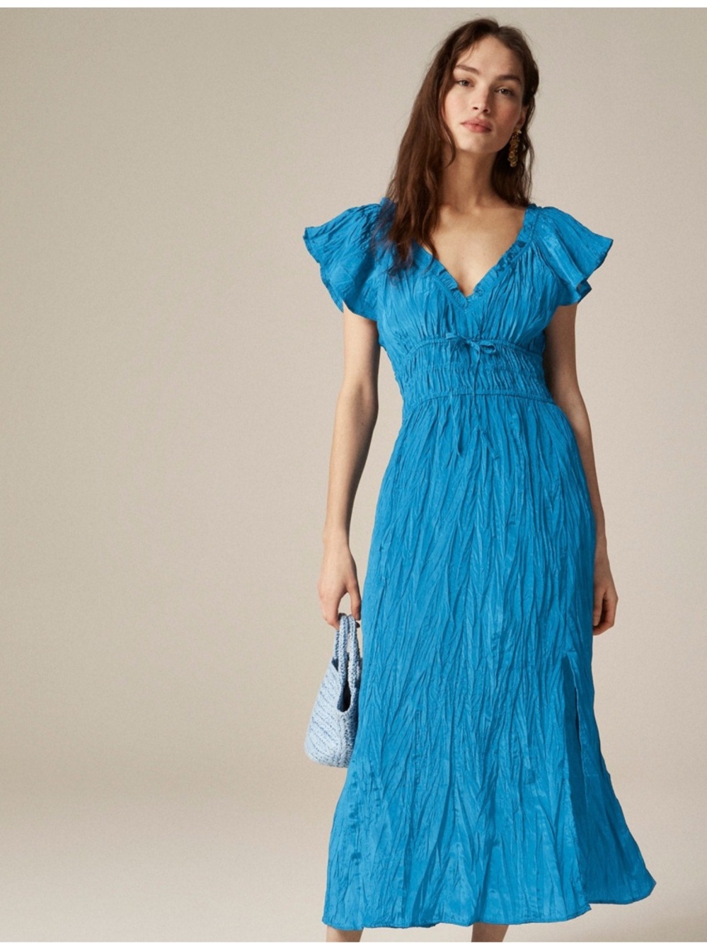 J. Crew Palermo Crinkle Midi Dress — Turquoise Blue